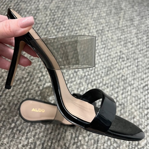 Aldo Glossy Black Heels with Clear Strap - Picture 1 of 4